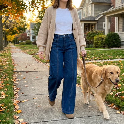 👖Jean femme taille haute à jambes larges – Coupe vintage flatteuse en denim ✨