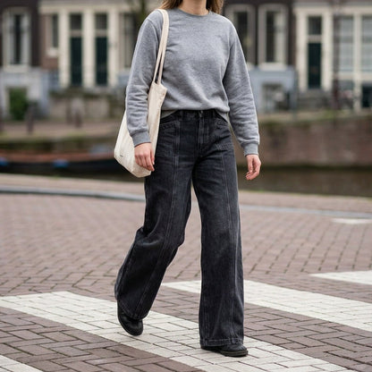 👖Jean femme taille haute à jambes larges – Coupe vintage flatteuse en denim ✨