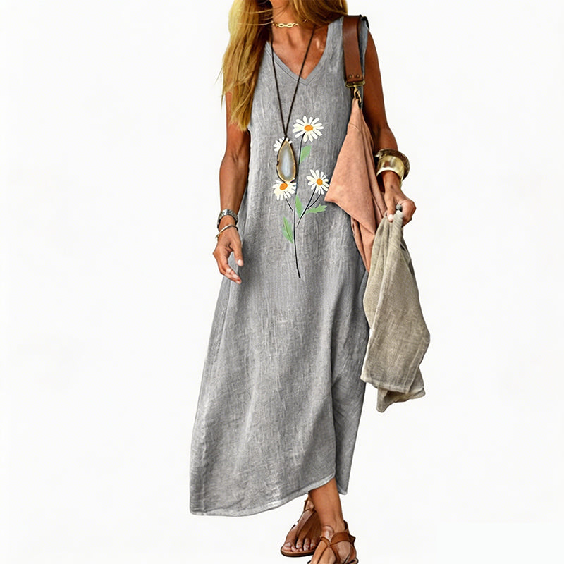Robe d'été sans manches à imprimé marguerite pour femme