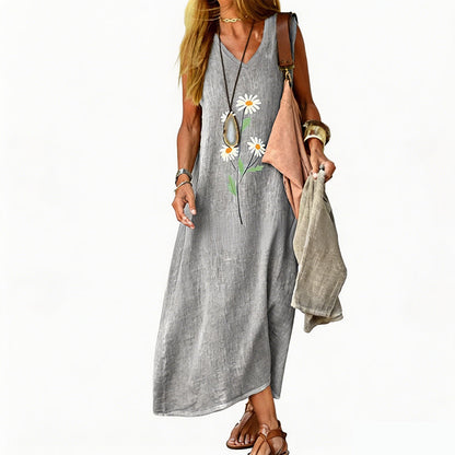Robe d'été sans manches à imprimé marguerite pour femme