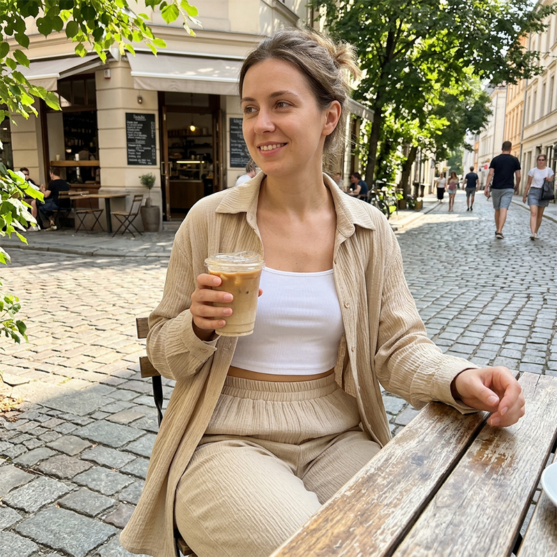 ☀️ Ensemble femme composé d'un haut décontracté et d'un pantalon à jambes larges – Tissu léger et coupe ample – Un confort sans pareil, idéal pour les journées d'été ou pour se détendre 🌸✨