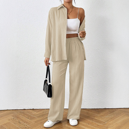 ☀️ Ensemble femme composé d'un haut décontracté et d'un pantalon à jambes larges – Tissu léger et coupe ample – Un confort sans pareil, idéal pour les journées d'été ou pour se détendre 🌸✨