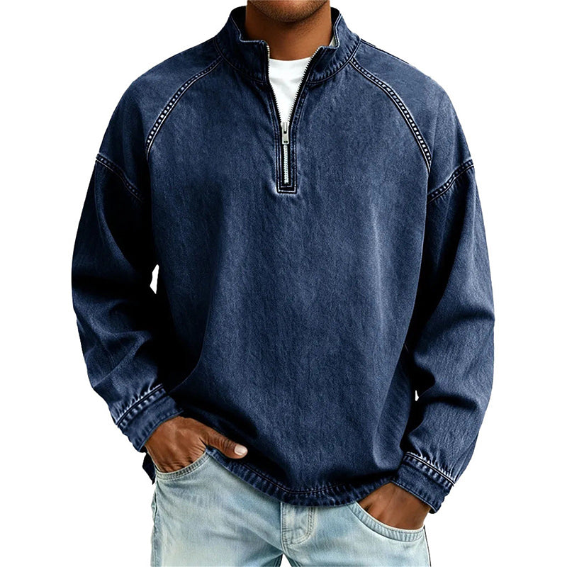 👕Sweat-shirt à demi-zip pour homme, effet vintage – Sweat-shirt décontracté au style urbain ✨