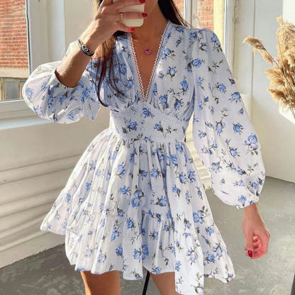 🎉Offre à durée limitée ! 🎉Robe d'été romantique pour femme🌸 | Imprimé floral et manches lanterne | Mise en valeur de la silhouette et confortable🎀💃
