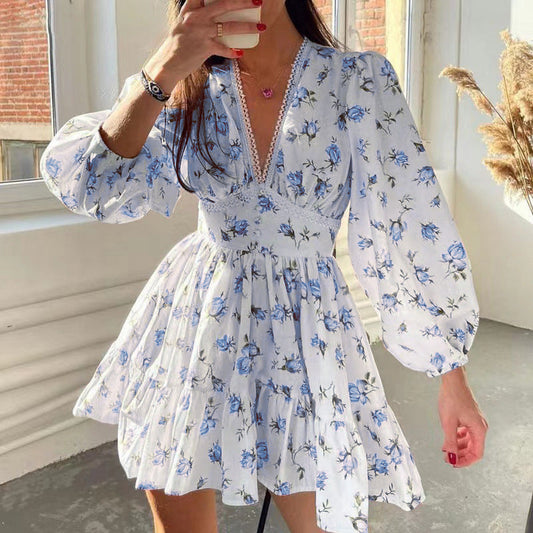 🎉Offre à durée limitée ! 🎉Robe d'été romantique pour femme🌸 | Imprimé floral et manches lanterne | Mise en valeur de la silhouette et confortable🎀💃