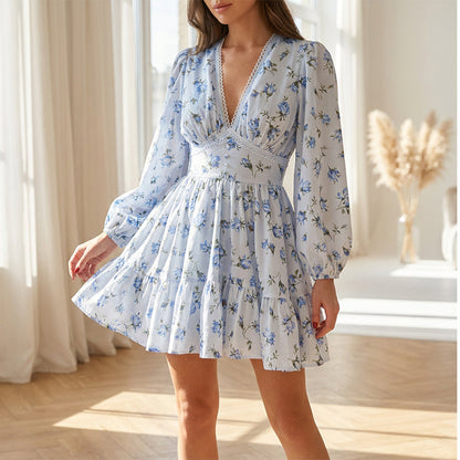 🎉Offre à durée limitée ! 🎉Robe d'été romantique pour femme🌸 | Imprimé floral et manches lanterne | Mise en valeur de la silhouette et confortable🎀💃