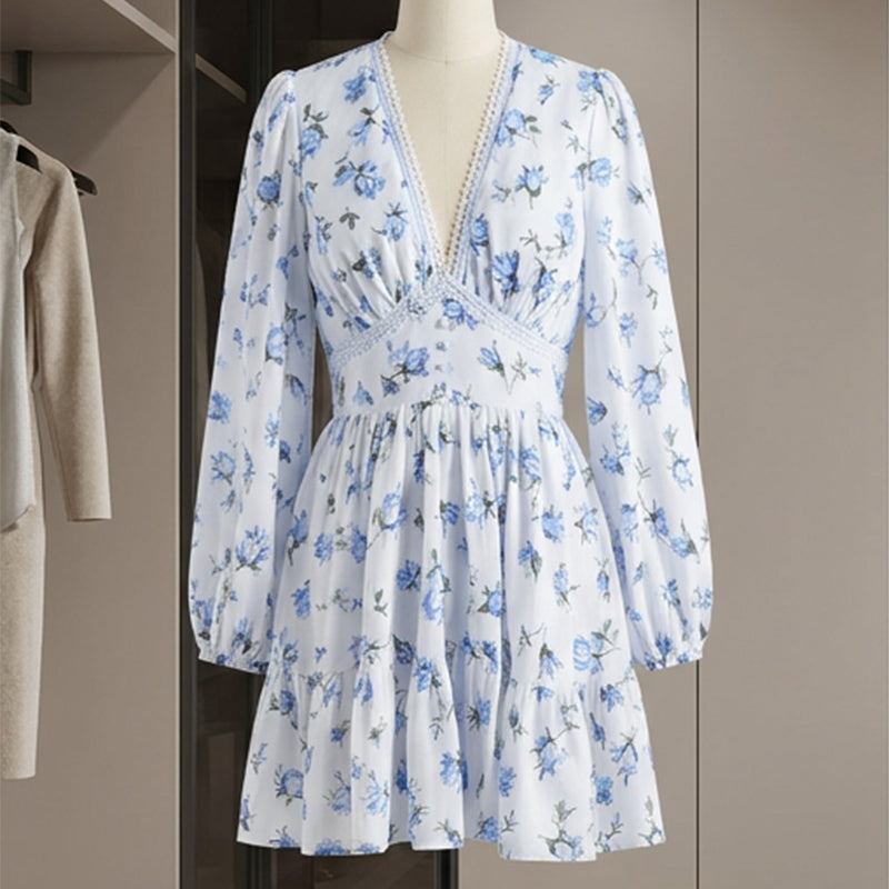 🎉Offre à durée limitée ! 🎉Robe d'été romantique pour femme🌸 | Imprimé floral et manches lanterne | Mise en valeur de la silhouette et confortable🎀💃