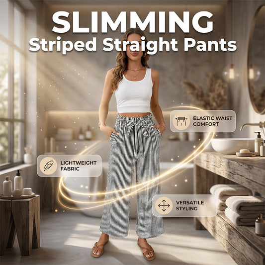 Pantalon à jambes larges et taille haute à rayures pour femme
