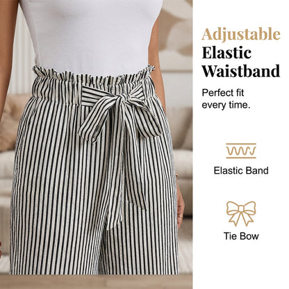 Pantalon à jambes larges et taille haute à rayures pour femme