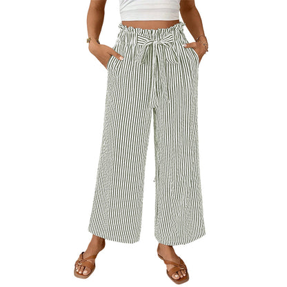 Pantalon à jambes larges et taille haute à rayures pour femme