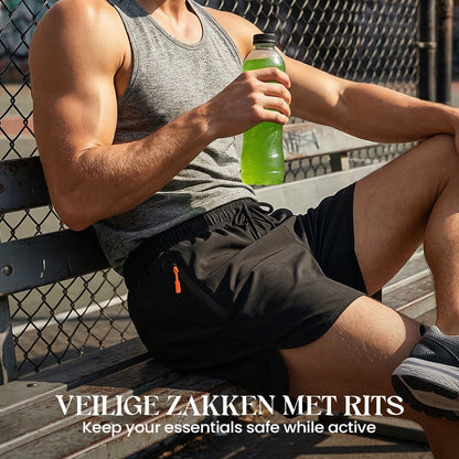 🏃  Short de sport respirant - poches zippées, taille élastiquée et séchage rapide