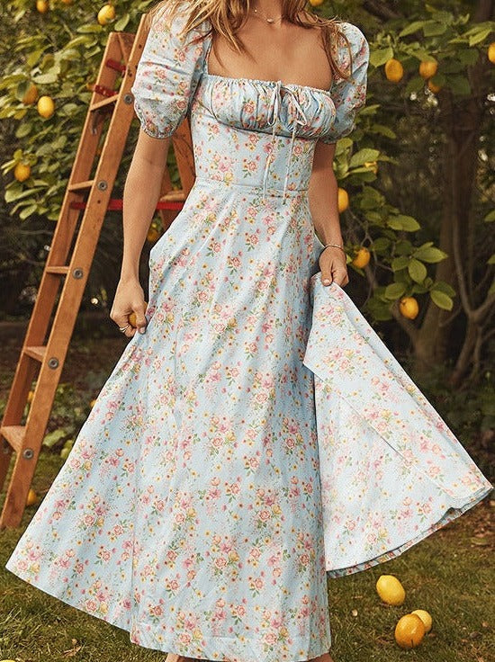 Best-seller 💃 Robe à encolure carrée, manches bouffantes et imprimé floral