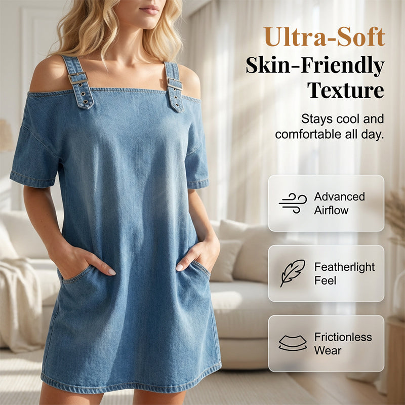 Robe en jean pour femme avec boucles réglables et poches