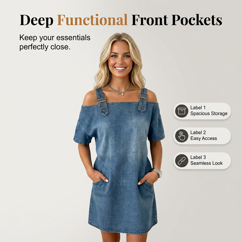 Robe en jean pour femme avec boucles réglables et poches