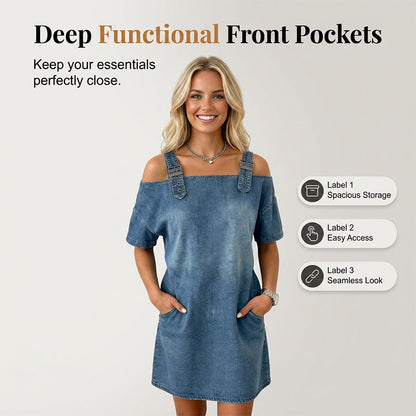 Robe en jean pour femme avec boucles réglables et poches