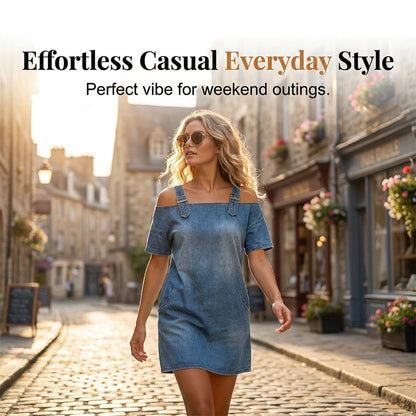 Robe en jean pour femme avec boucles réglables et poches