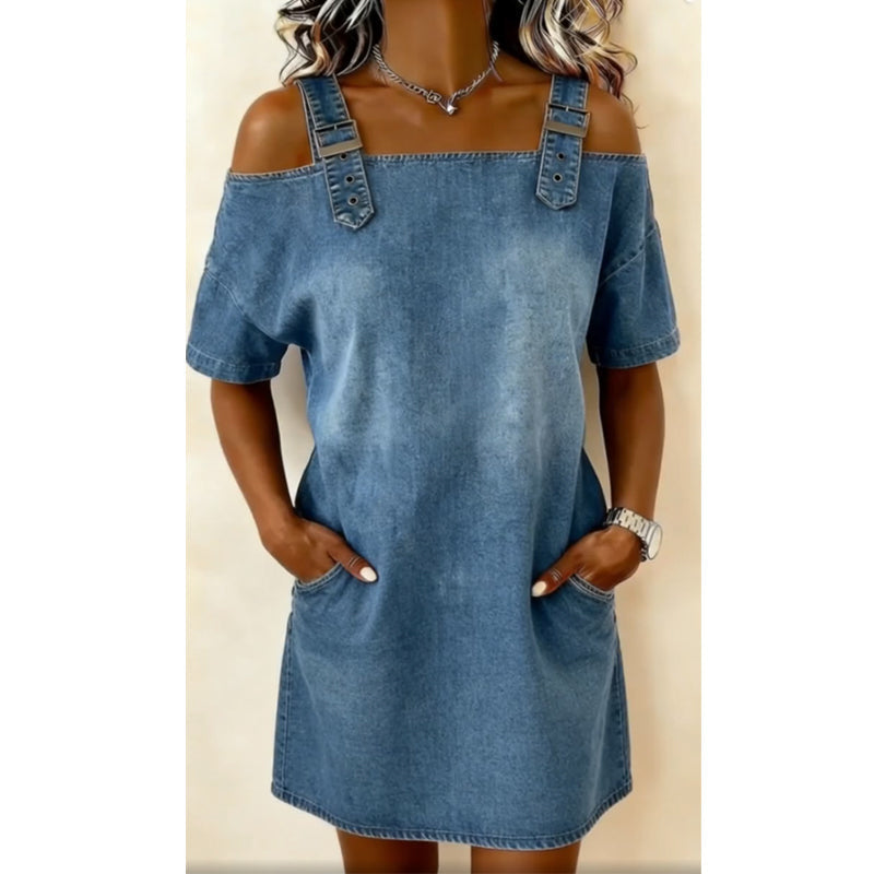 Robe en jean pour femme avec boucles réglables et poches