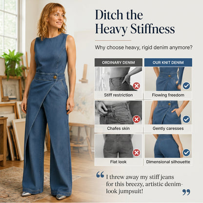 Combinaison en jean asymétrique à nouer, sans manches, pour femme