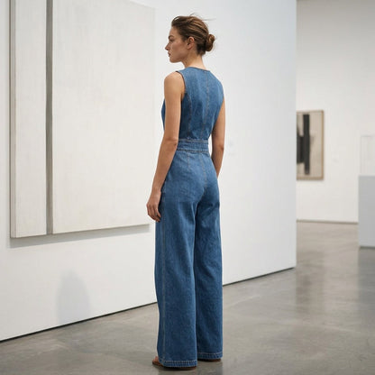 Combinaison en jean asymétrique à nouer, sans manches, pour femme