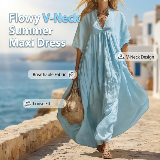 🏃‍♀️ Ça part comme des petits pains – n’hésitez pas ! Robe longue d’été légère pour femme, avec encolure en V