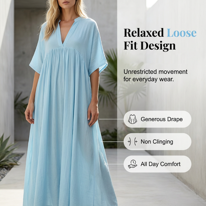 🏃‍♀️ Ça part comme des petits pains – n’hésitez pas ! Robe longue d’été légère pour femme, avec encolure en V