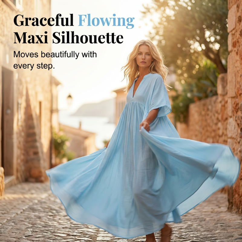 🏃‍♀️ Ça part comme des petits pains – n’hésitez pas ! Robe longue d’été légère pour femme, avec encolure en V