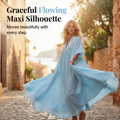 🏃‍♀️ Ça part comme des petits pains – n’hésitez pas ! Robe longue d’été légère pour femme, avec encolure en V