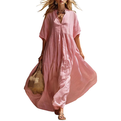 🏃‍♀️ Ça part comme des petits pains – n’hésitez pas ! Robe longue d’été légère pour femme, avec encolure en V