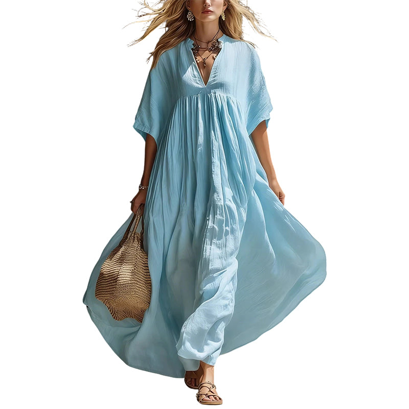 🏃‍♀️ Ça part comme des petits pains – n’hésitez pas ! Robe longue d’été légère pour femme, avec encolure en V