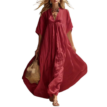 🏃‍♀️ Ça part comme des petits pains – n’hésitez pas ! Robe longue d’été légère pour femme, avec encolure en V