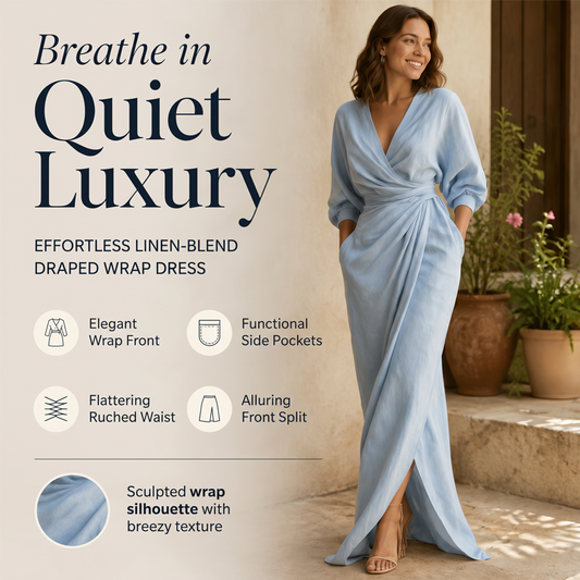 Robe longue élégante à col en V et coupe enveloppante pour femme