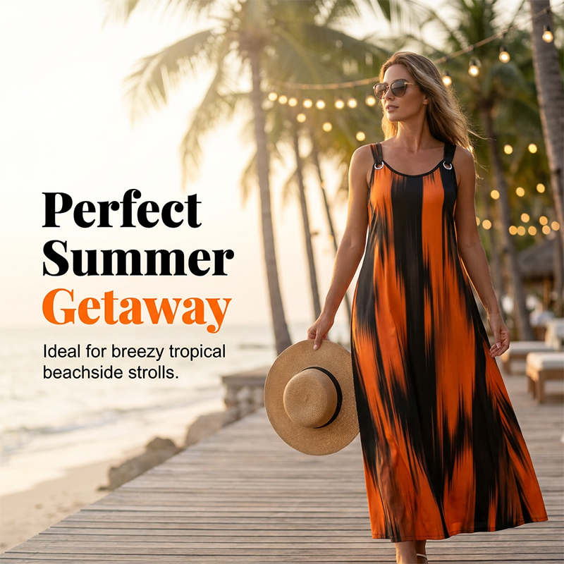 ⏳50 % de réduction pour une durée limitée⏰Robe longue imprimée sans manches pour femme♨️👗