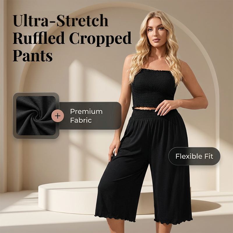Pantalon court à jambes larges et volants ultra-extensible pour femme
