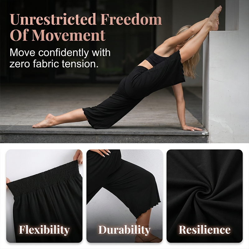 Pantalon court à jambes larges et volants ultra-extensible pour femme