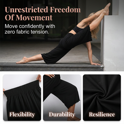 Pantalon court à jambes larges et volants ultra-extensible pour femme