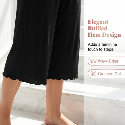 Pantalon court à jambes larges et volants ultra-extensible pour femme