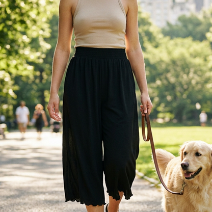 Pantalon court à jambes larges et volants ultra-extensible pour femme
