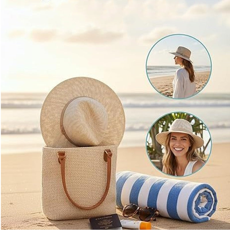 🌞👒Chapeau de soleil pliable en tricot pour femme – Élégant chapeau de style fedora avec protection UV