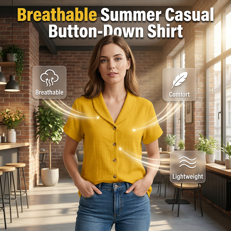Chemise femme à manches courtes en coton et lin
