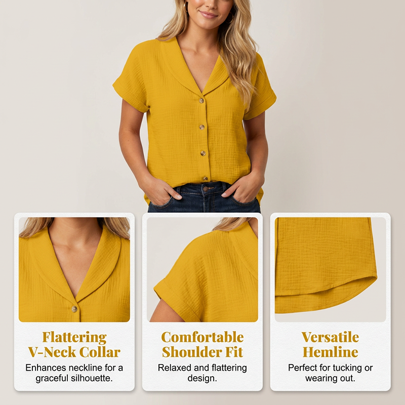 Chemise femme à manches courtes en coton et lin