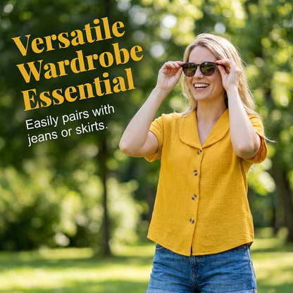 Chemise femme à manches courtes en coton et lin