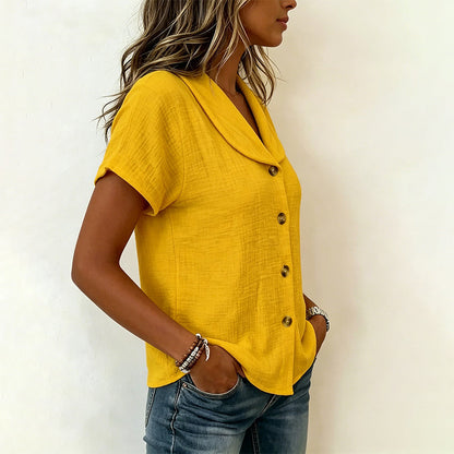 Chemise femme à manches courtes en coton et lin