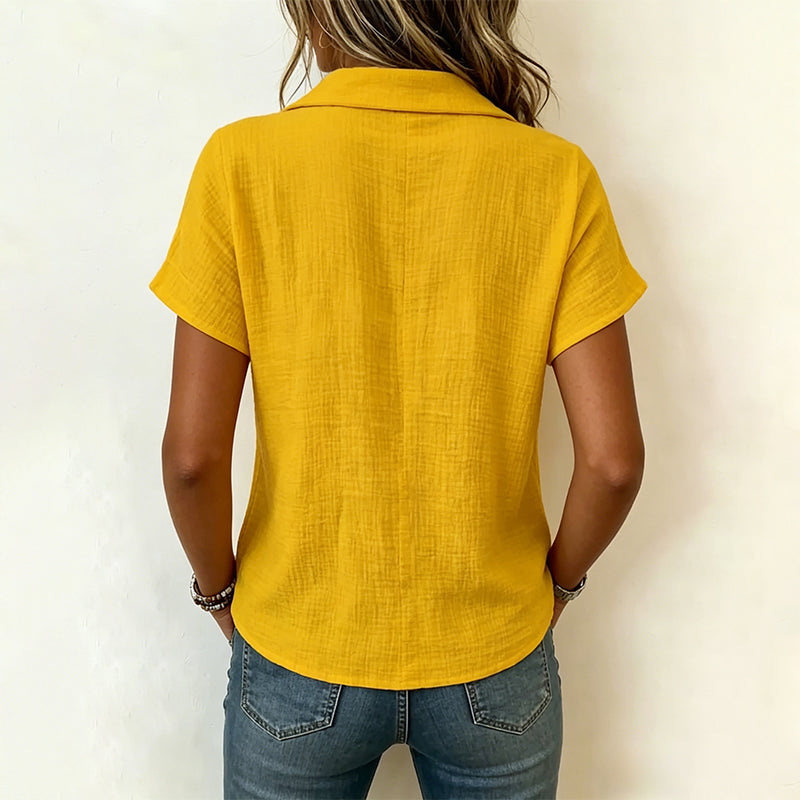Chemise femme à manches courtes en coton et lin