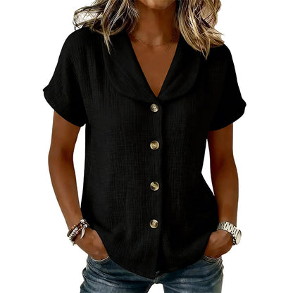Chemise femme à manches courtes en coton et lin