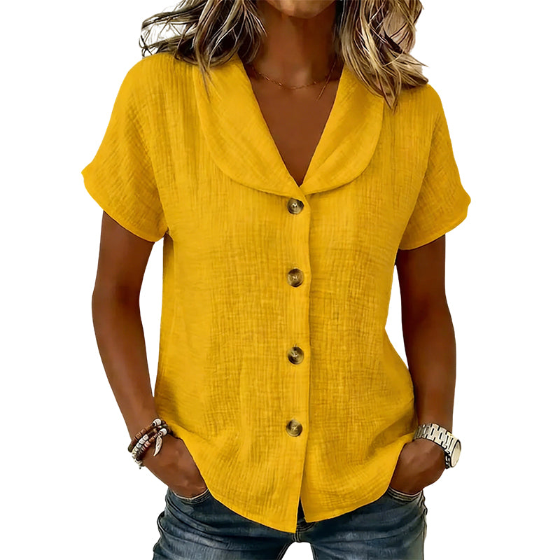 Chemise femme à manches courtes en coton et lin
