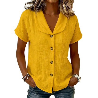 Chemise femme à manches courtes en coton et lin