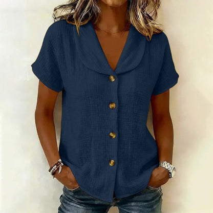 Chemise femme à manches courtes en coton et lin