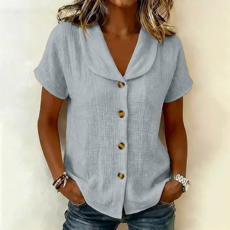 Chemise femme à manches courtes en coton et lin