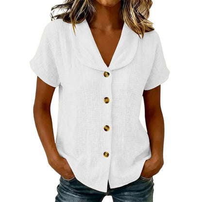 Chemise femme à manches courtes en coton et lin