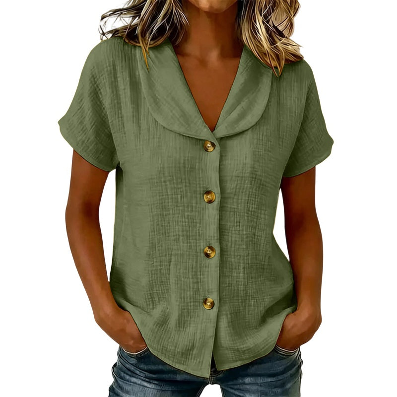 Chemise femme à manches courtes en coton et lin